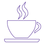 Outline of a cup of coffee with steam coming off of it. 