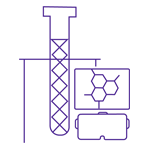 Outline of a test tube and molecules. 